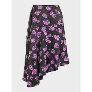 Scoop Floral Print Asymmetrical Satin Midi Skirt Size Large